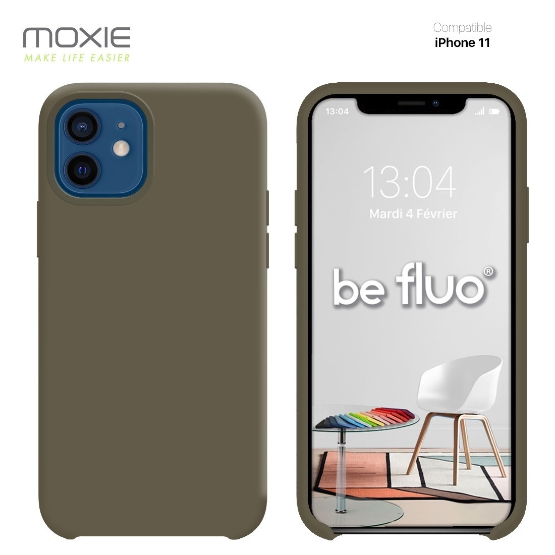 Coque Silicone Moxie BeFluo Fine et Légère pour iPhone, Intérieur Microfibre - Gris marron