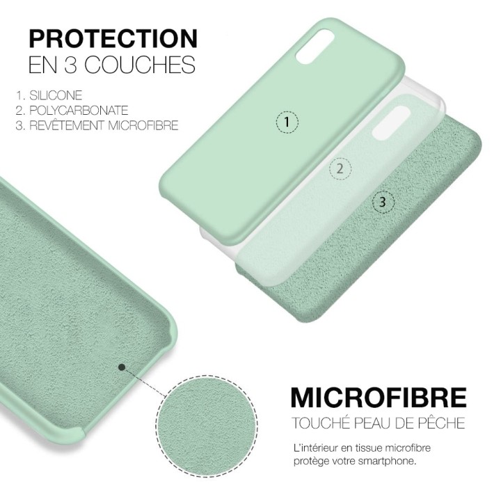 Coque Silicone Moxie BeFluo Fine et Légère pour iPhone, Intérieur Microfibre - Menthe