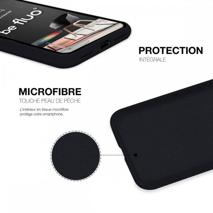 Coque Silicone Moxie BeFluo Fine et Légère pour iPhone , Intérieur Microfibre - Noir