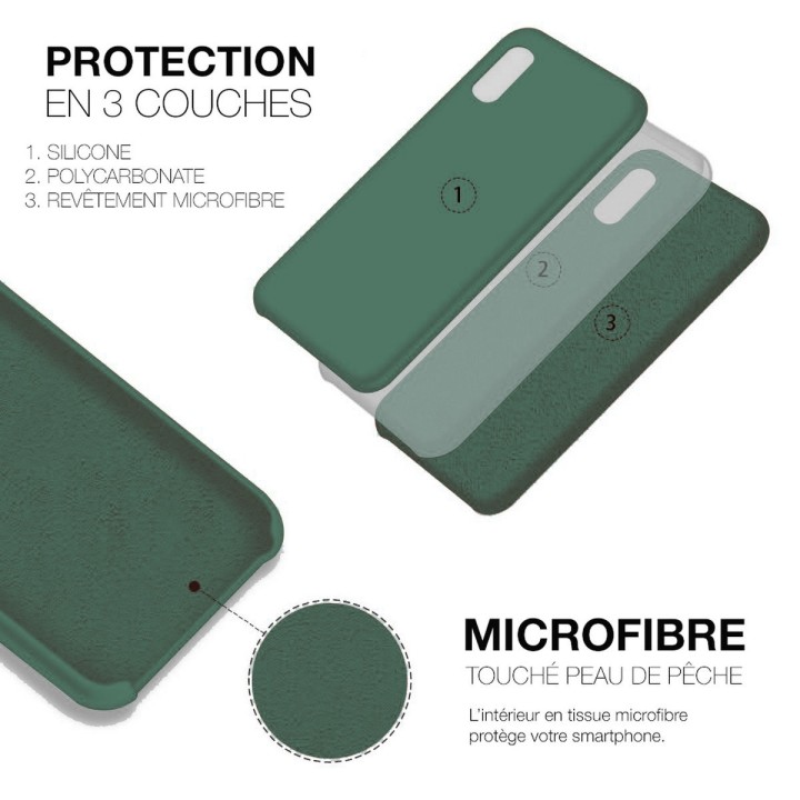 Coque Silicone Moxie BeFluo Fine et Légère pour iPhone, Intérieur Microfibre - Pin vert