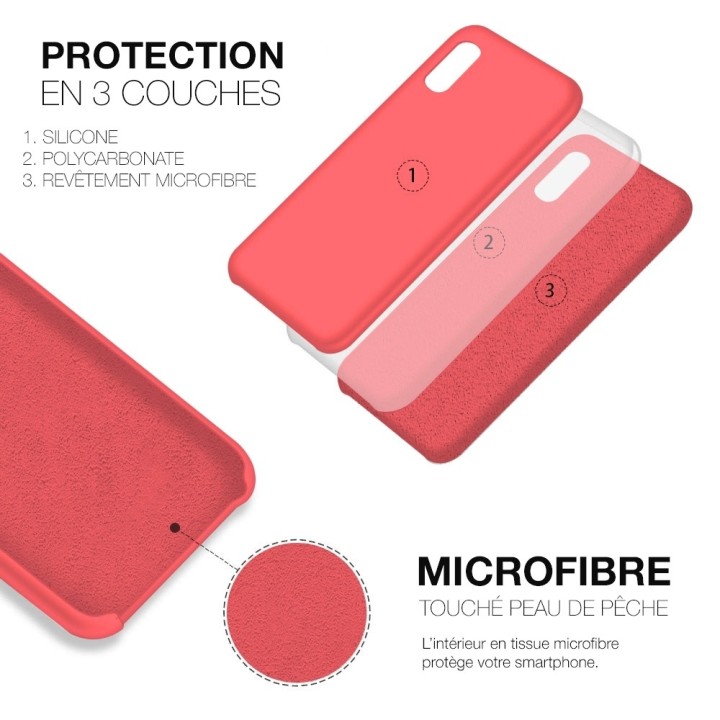Coque Silicone Moxie BeFluo Fine et Légère pour iPhone, Intérieur Microfibre - Rose