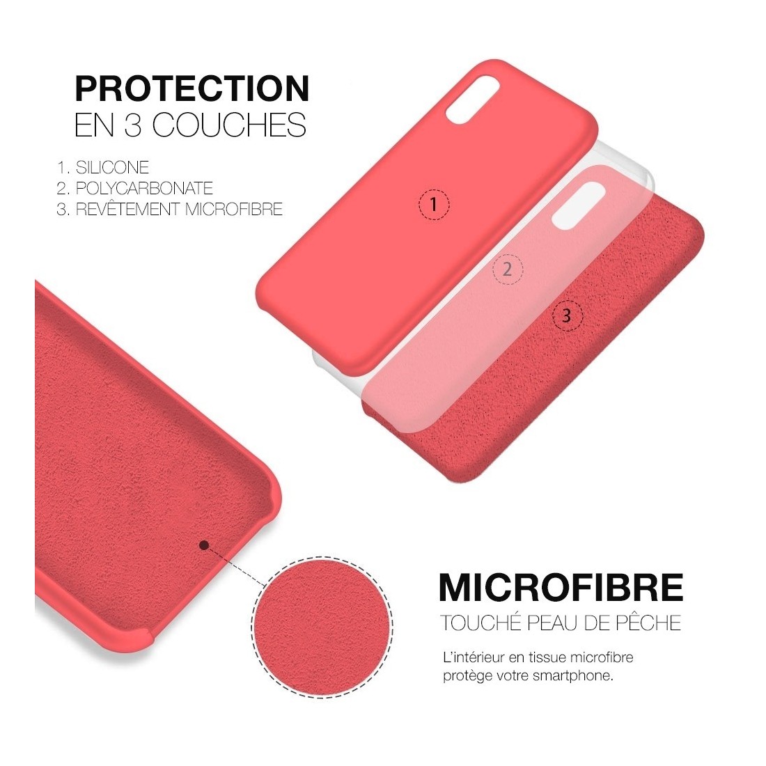 Coque Silicone Moxie BeFluo Fine et Légère pour iPhone, Intérieur Microfibre - Rose