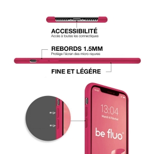 Coque Silicone Moxie BeFluo Fine et Légère pour iPhone, Intérieur Microfibre - Framboise