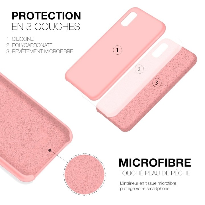 Coque Silicone Moxie BeFluo Fine et Légère pour iPhone, Intérieur Microfibre - Rose clair