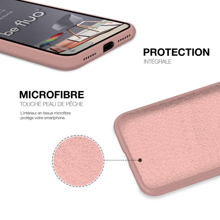 Coque Silicone Moxie BeFluo Fine et Légère pour iPhone, Intérieur Microfibre - Rose des sables