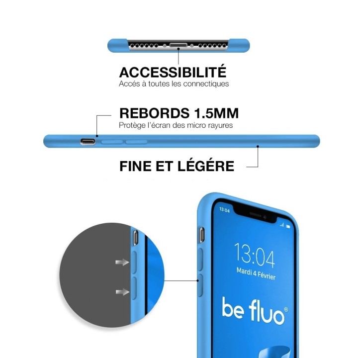 Coque Silicone Moxie BeFluo Fine et Légère pour iPhone - Bleu clair