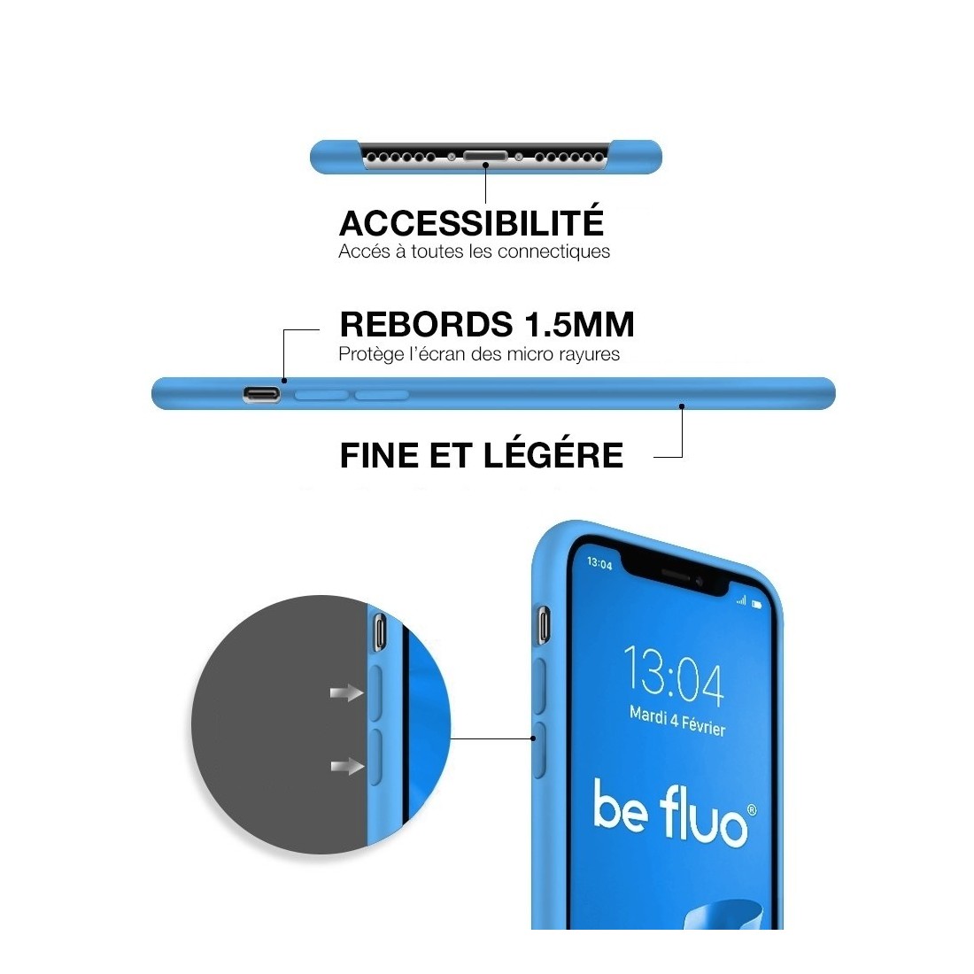 Coque Silicone Moxie BeFluo Fine et Légère pour iPhone - Bleu clair