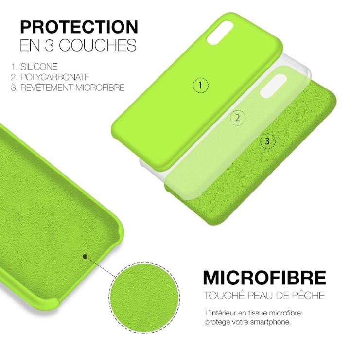 Coque Silicone Moxie BeFluo Fine et Légère pour iPhone, Intérieur Microfibre - Vert pomme