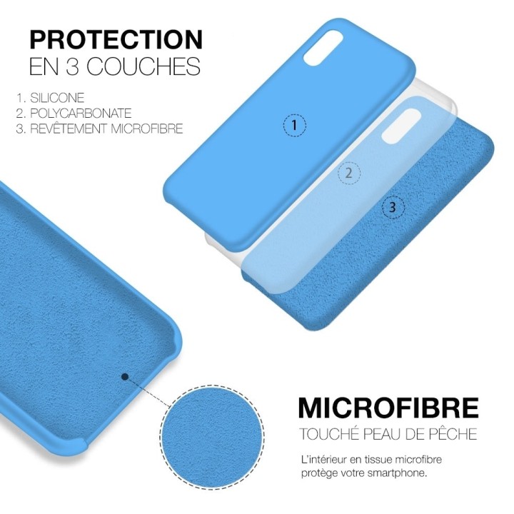 Coque Silicone Moxie BeFluo Fine et Légère pour iPhone - Bleu clair