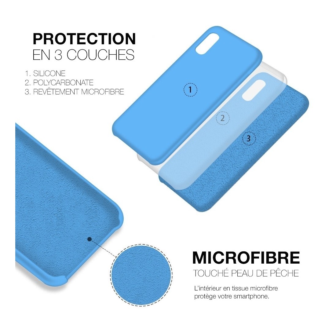 Coque Silicone Moxie BeFluo Fine et Légère pour iPhone - Bleu clair