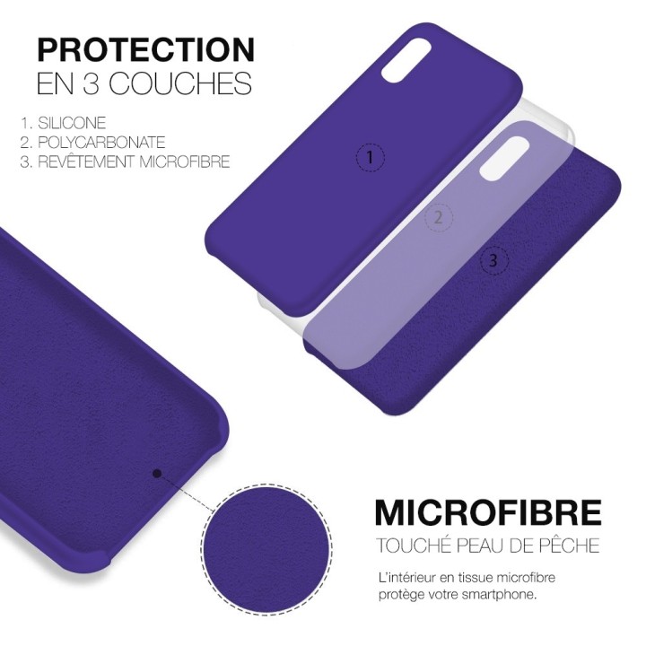 Coque Silicone Moxie BeFluo Fine et Légère pour iPhone, Intérieur Microfibre - Violet