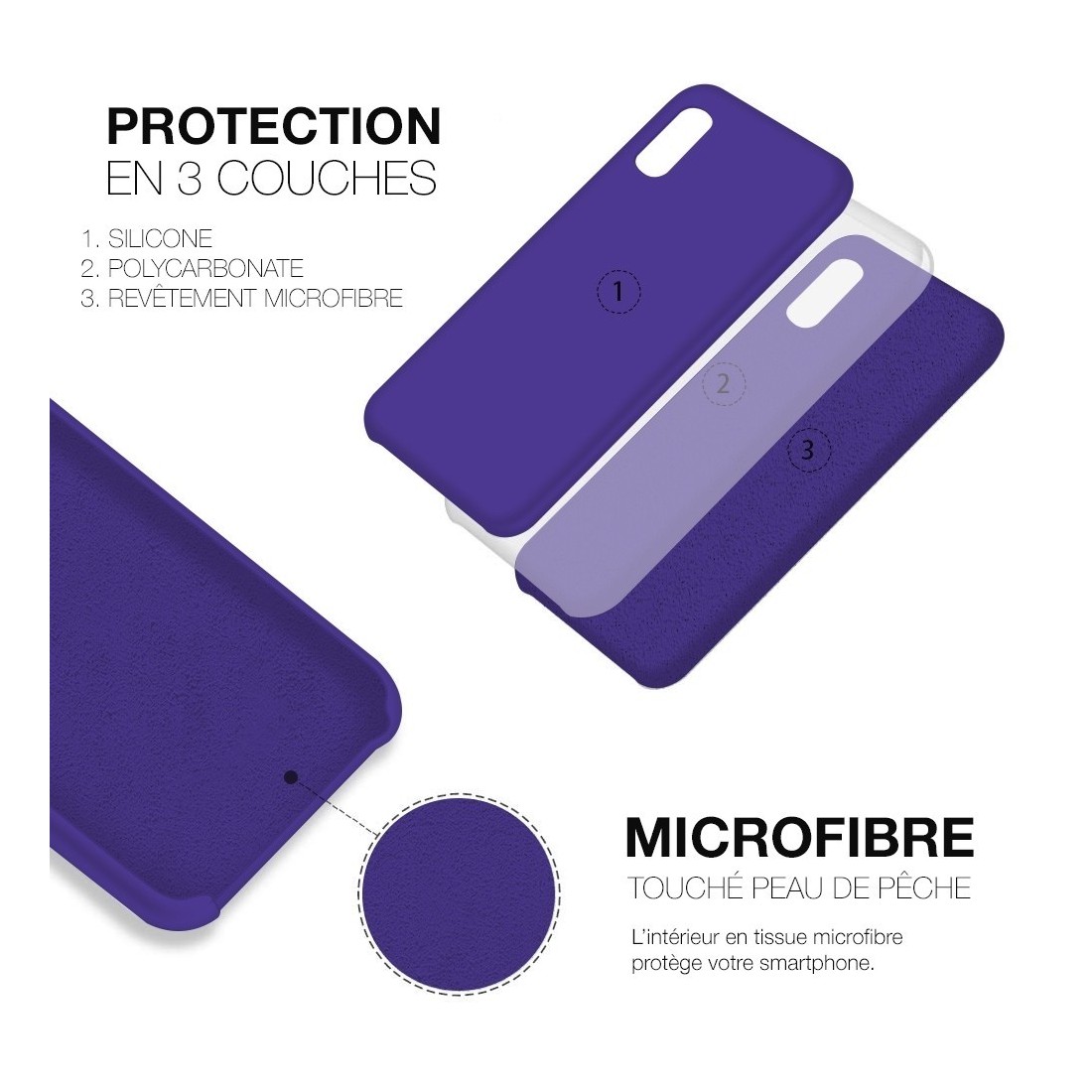 Coque Silicone Moxie BeFluo Fine et Légère pour iPhone, Intérieur Microfibre - Violet
