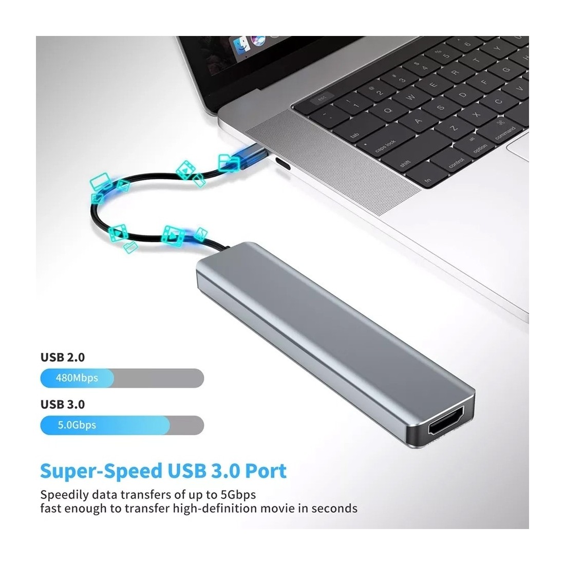 Hub USB-C vers HDMI 4K / 2 USB-A -/2 USB-C + 2 lecteurs carte