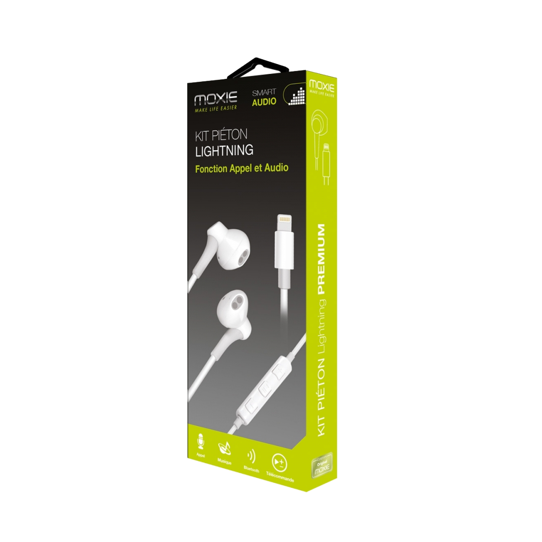 Moxie Kit piéton stéréo Lightning compatible iPhone 7 jusqu'à iPhone 14 Pro Max - Blanc
