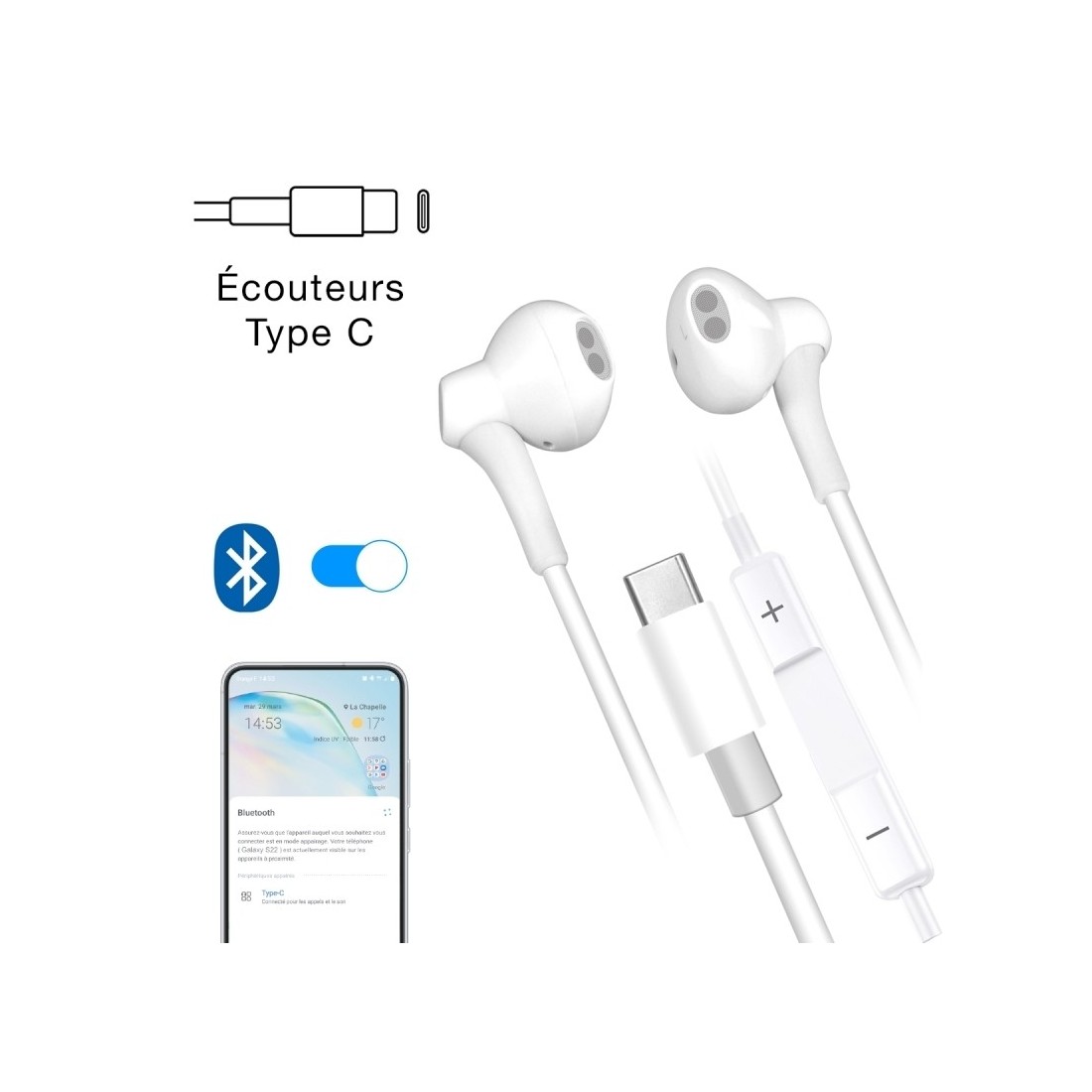 Kit piéton stéréo avec micro connectique Type-C
