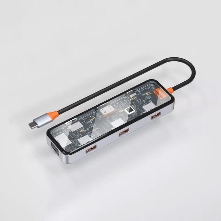 Hub USB-C transparent vers HDMI 4K/3 USB-A -/1 USB-C + 2 SD-TS+RJ45