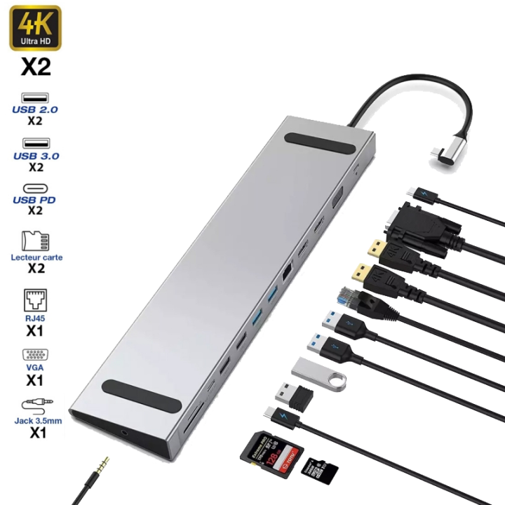 Dock support pour Notebook avec 13 connectiques differentes