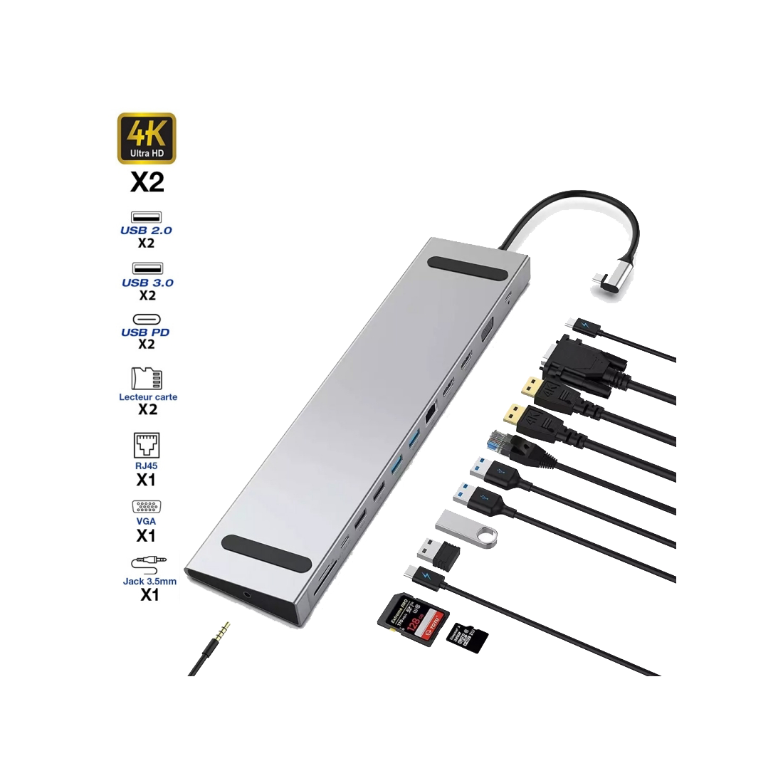 Dock support pour Notebook avec 13 connectiques differentes