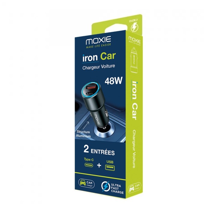 Chargeur Allume Cigare en Aluminium double entrée USBA+ USBC - 48 WATT