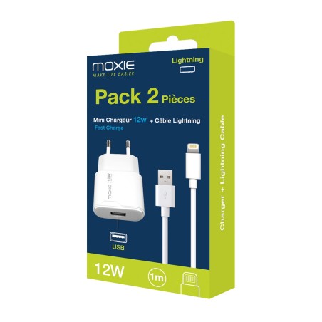 Pack de 2 pcs Chargeur 12 W Mini + Cable Lightning(USBA/LIGTHNING)