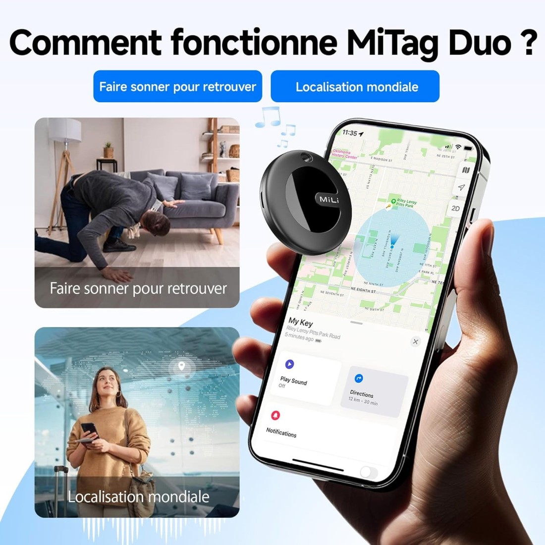 Mili LiTag Duo Localisateur d'objet compatible Android et Apple