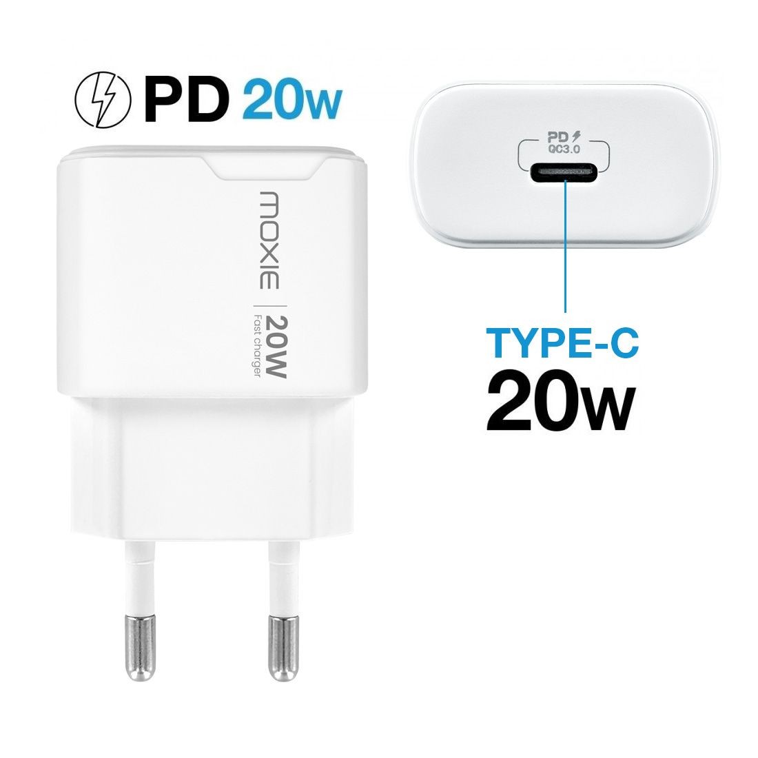 Chargeur secteur rapide 20W Power delivery avec sortie Type C sous packaging