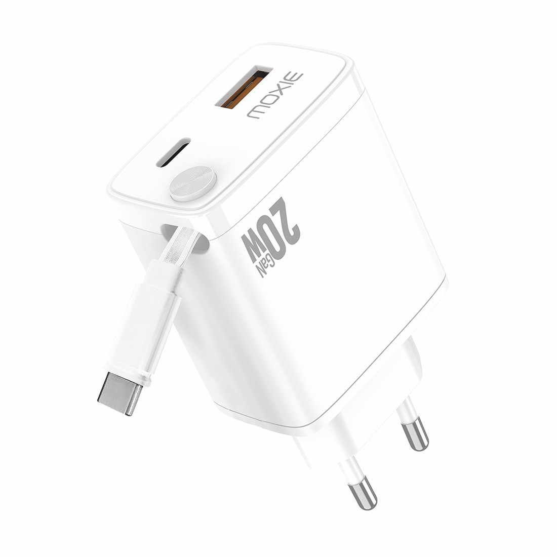 Chargeur secteur Fast charge 20W avec cable retractable Type-C