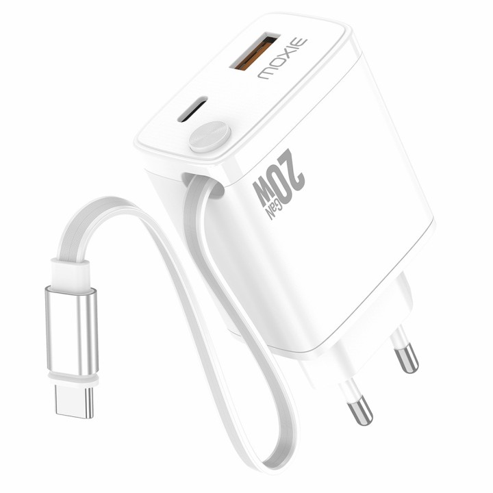 Chargeur secteur Fast charge 20W avec cable retractable Type-C