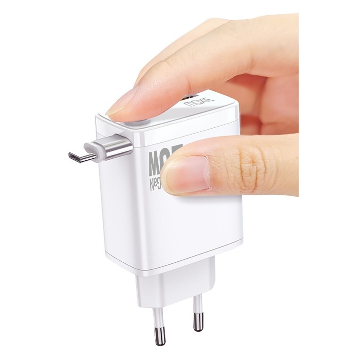 Chargeur secteur Fast charge 20W avec cable retractable Type-C