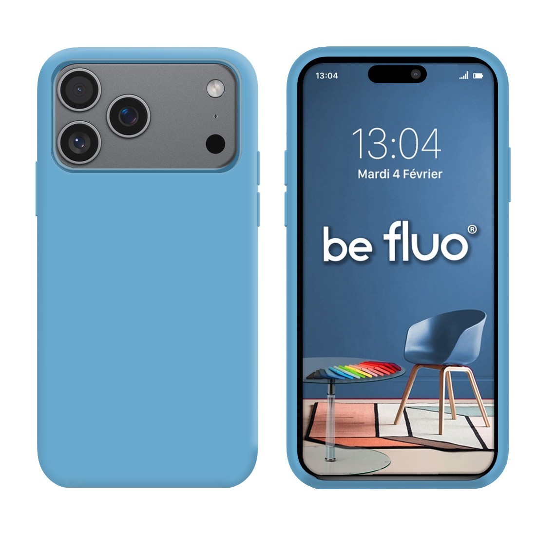 Coque Silicone Moxie BeFluo Fine et Légère pour iPhone, Intérieur Microfibre - Bleu acier