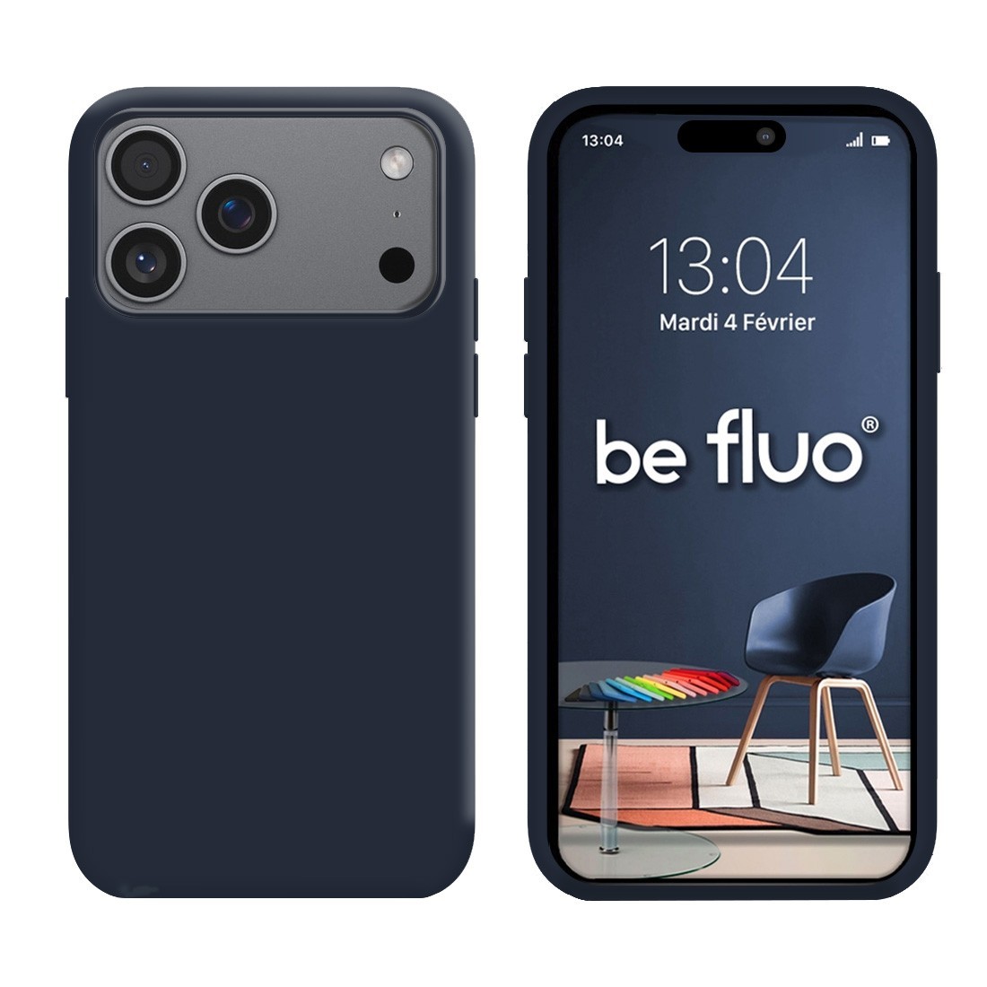 Coque Silicone Moxie BeFluo Fine et Légère pour iPhone, Intérieur Microfibre - Bleu foncé