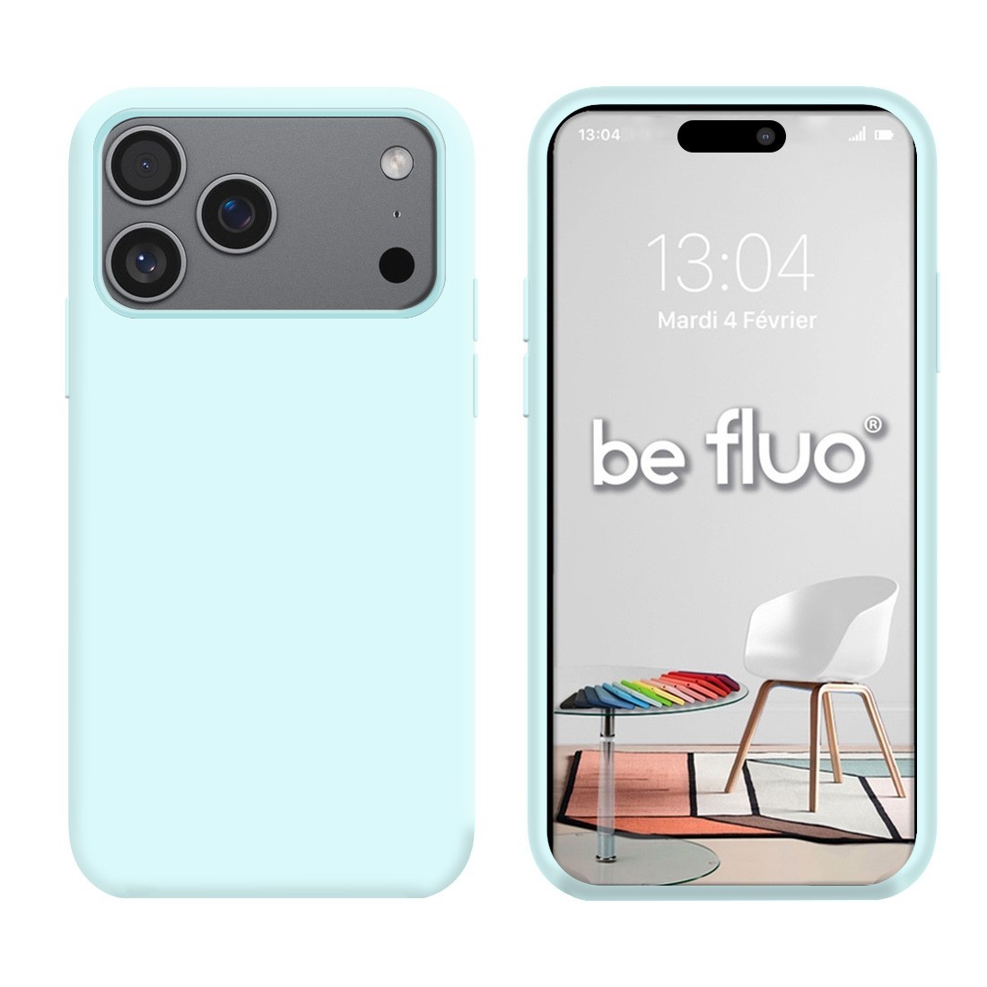 Coque Silicone Moxie BeFluo Fine et Légère pour iPhone, Intérieur Microfibre - Bleu glacier