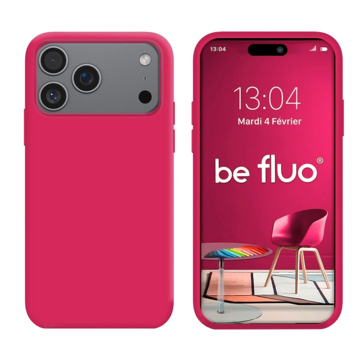 Coque Silicone Moxie BeFluo Fine et Légère pour iPhone, Intérieur Microfibre - Framboise