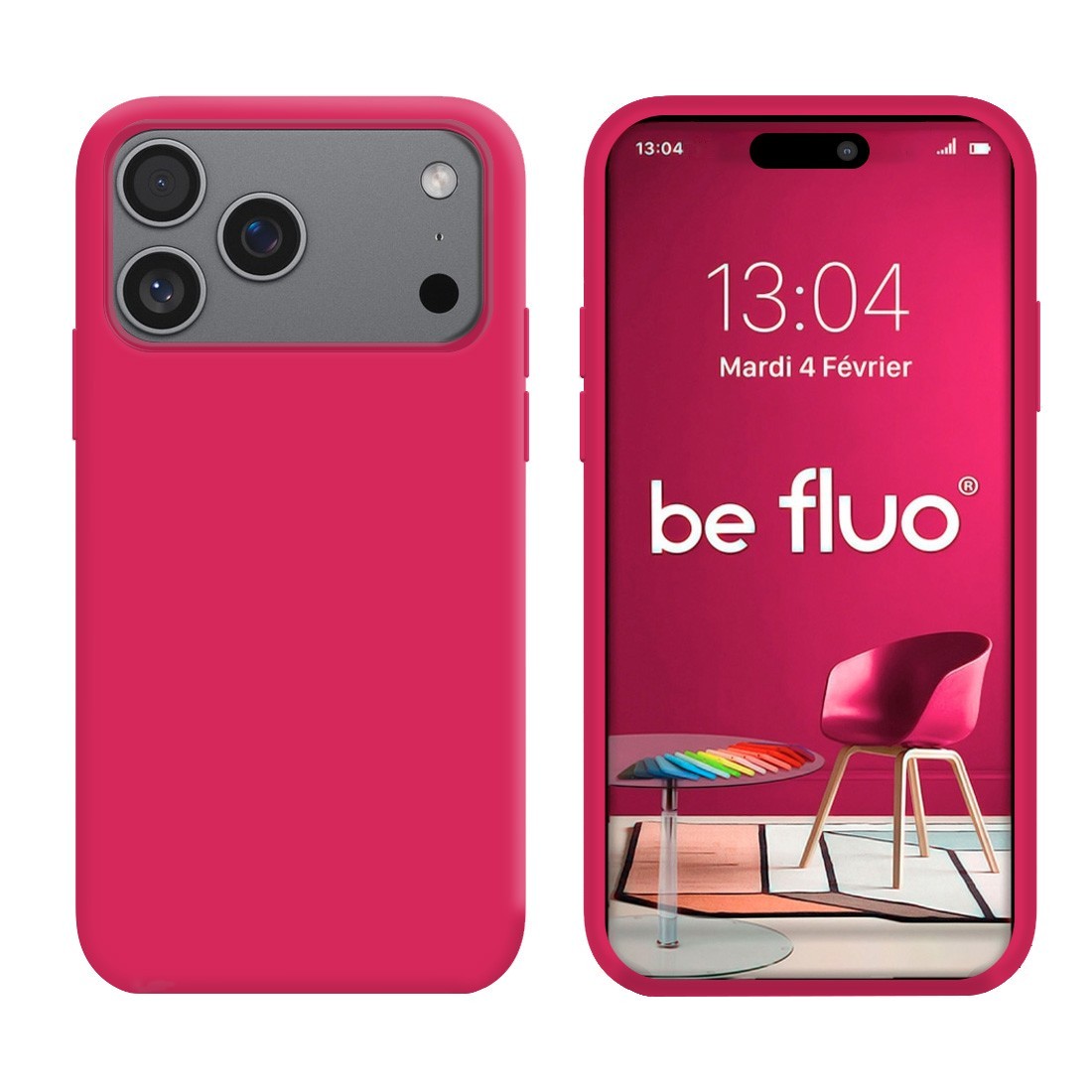 Coque Silicone Moxie BeFluo Fine et Légère pour iPhone, Intérieur Microfibre - Framboise