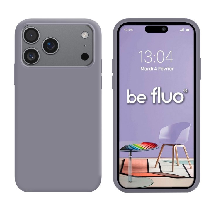Coque Silicone Moxie BeFluo Fine et Légère pour iPhone, Intérieur Microfibre - Gris lavande
