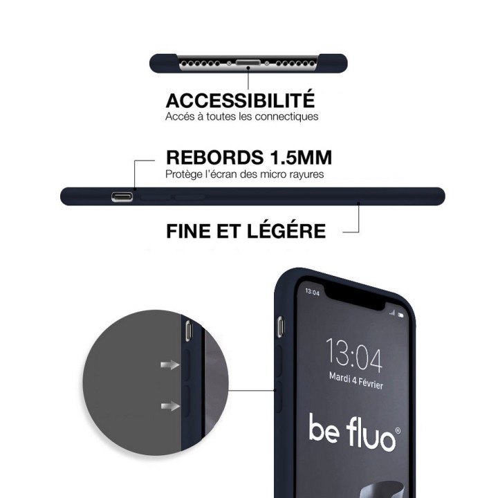Coque Silicone Moxie BeFluo Fine et Légère pour iPhone, Intérieur Microfibre - Bleu foncé