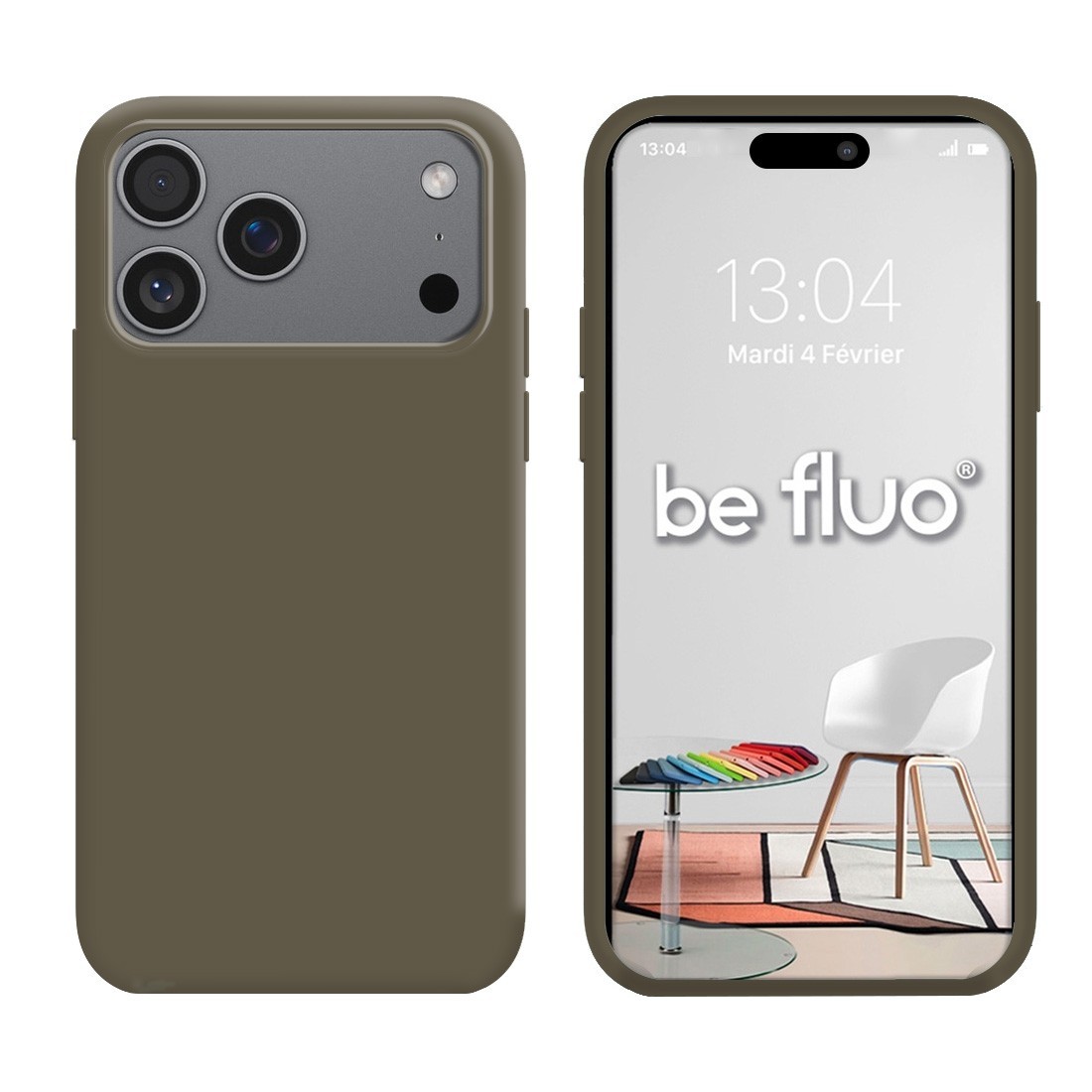 Coque Silicone Moxie BeFluo Fine et Légère pour iPhone, Intérieur Microfibre - Kaki