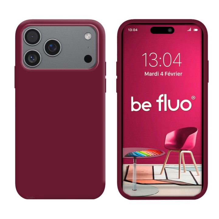Coque Silicone Moxie BeFluo Fine et Légère pour iPhone, Intérieur Microfibre - Lie de vin