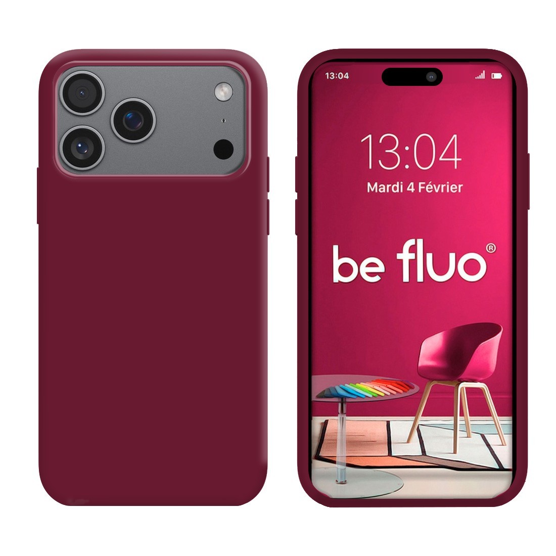 Coque Silicone Moxie BeFluo Fine et Légère pour iPhone, Intérieur Microfibre - Lie de vin