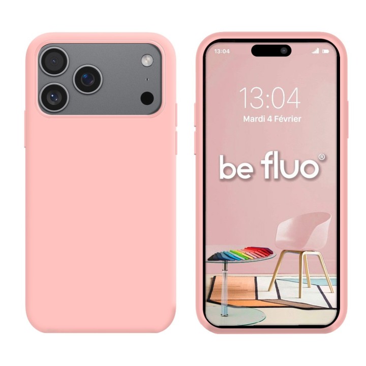 Coque Silicone Moxie BeFluo Fine et Légère pour iPhone, Intérieur Microfibre - Rose clair