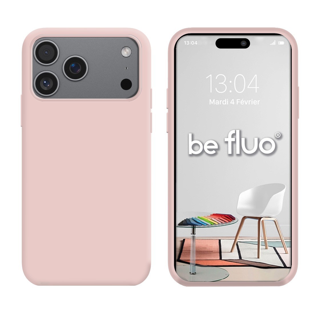 Coque Silicone Moxie BeFluo Fine et Légère pour iPhone, Intérieur Microfibre - Rose des sables