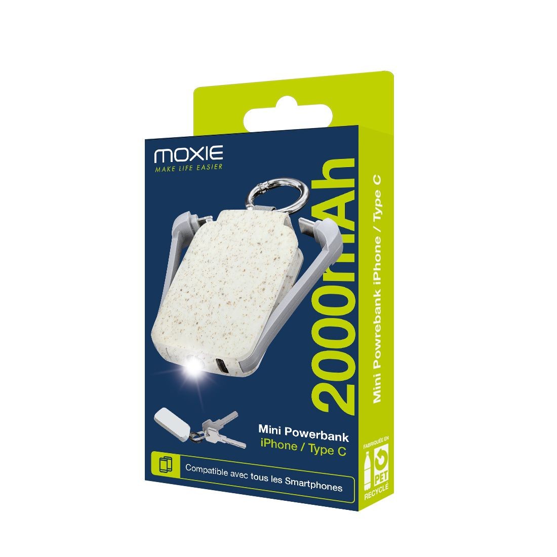 Powerbank 2000mAh avec mousqueton en fibre de blé