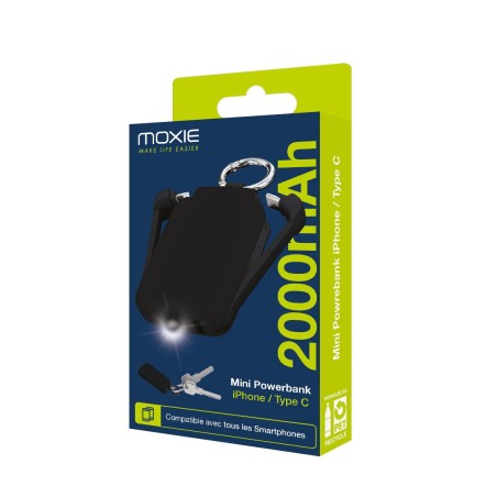 Powerbank Porte Clefs Noir  2000 mah Lightning et Type C intégré
