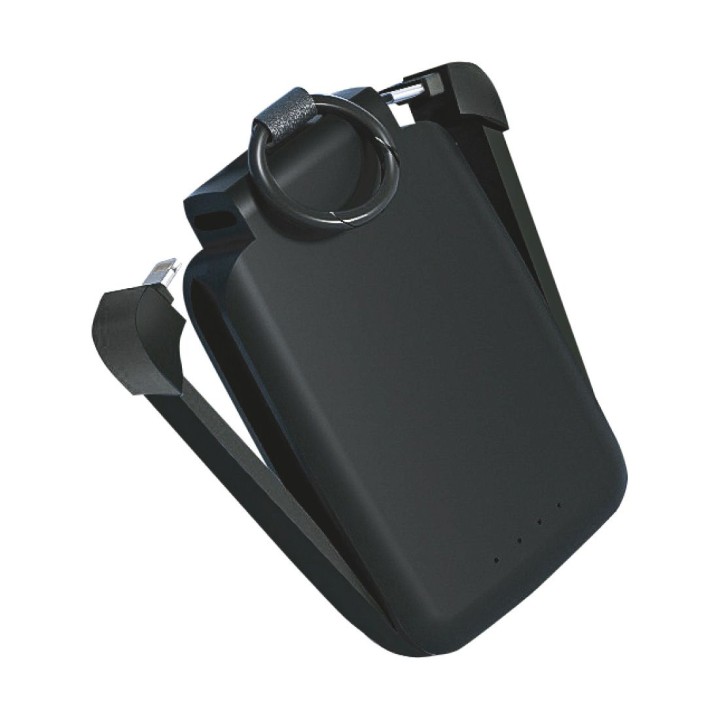 Powerbank Porte Clefs Noir  2000 mah Lightning et Type C intégré
