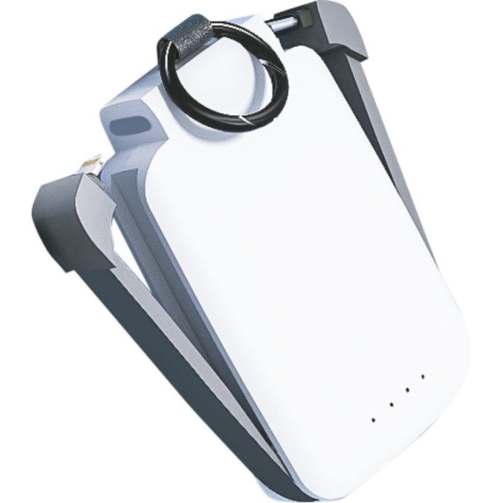 Powerbank Porte Clefs Blanc  2000 mAh avec câbles Lightning et Type-c intégrés