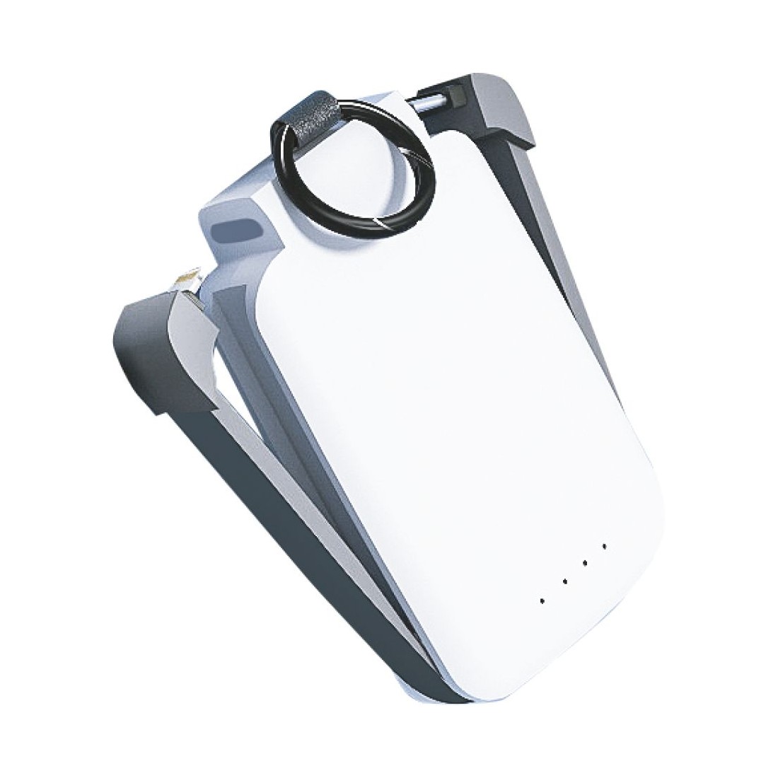 Powerbank Porte Clefs Blanc  2000 mAh avec câbles Lightning et Type-c intégrés