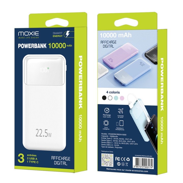 Batterie de secours avec affichage digital capacité 10000 mAh