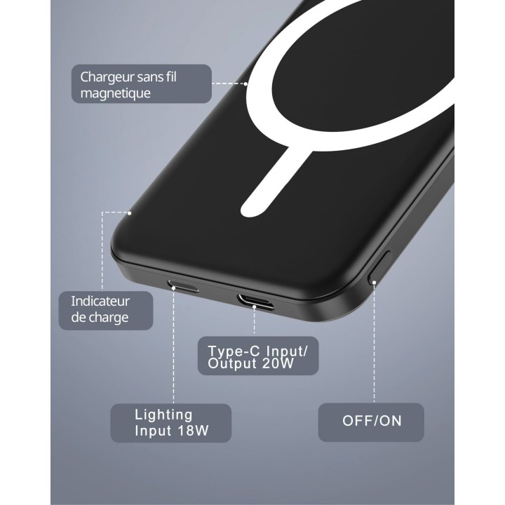 Batterie de secours MagSafe 5000mah charge rapide