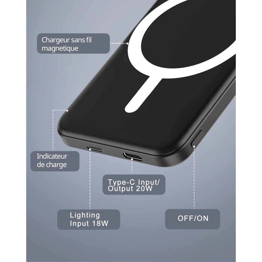 Batterie de secours MagSafe 5000mah charge rapide
