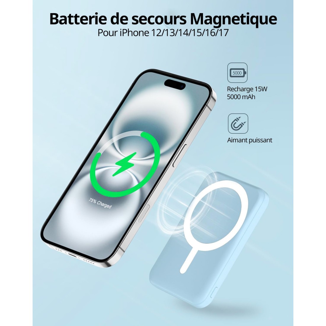 Batterie de secours MagSafe 5000mah charge rapide